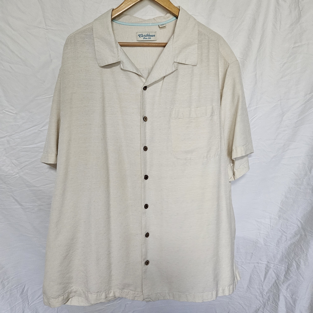 Caribbean Cream Casual Button Down Shirt with Camp Collar